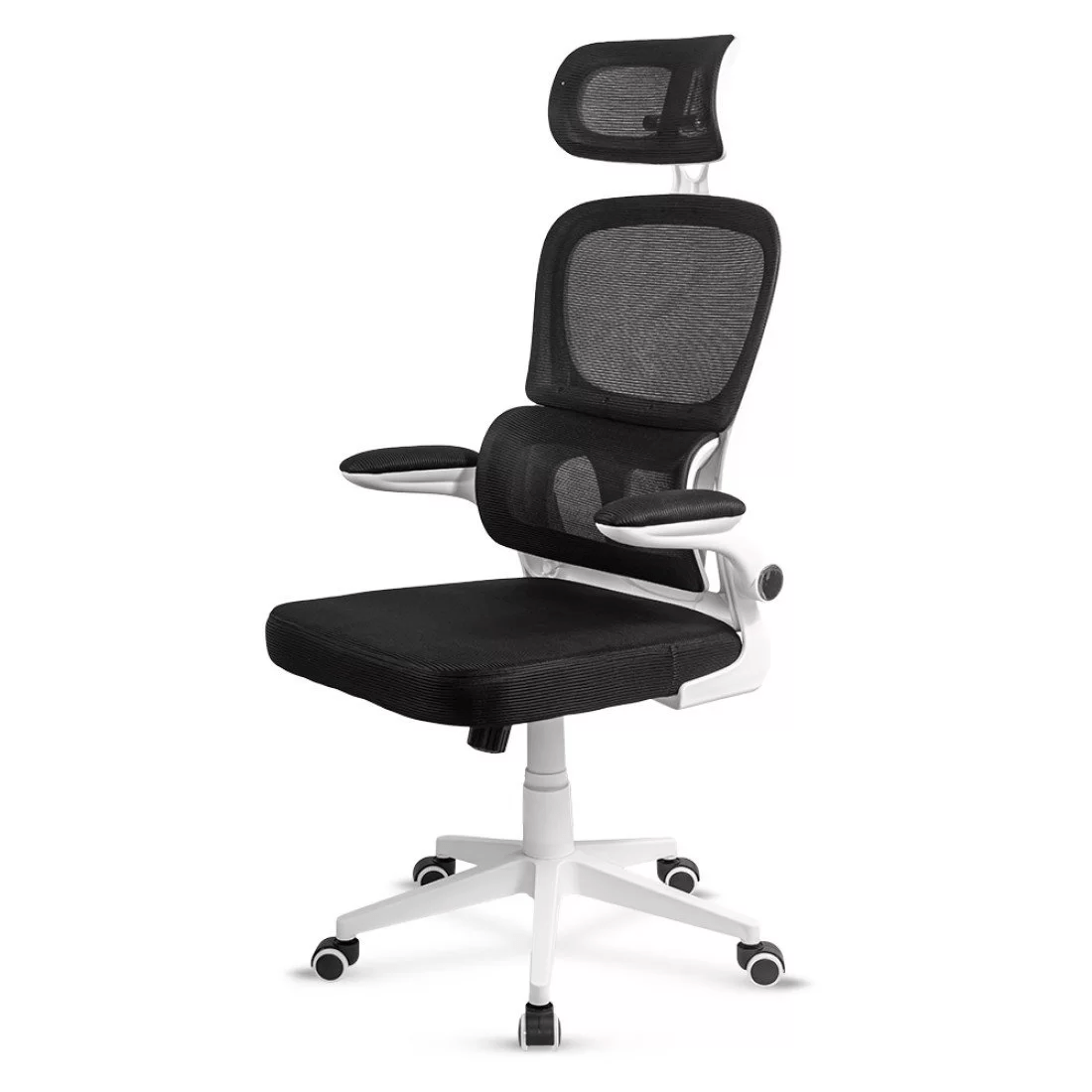 Scaun negru stofa cadru alb brate rabatabile OFF432 Artech
