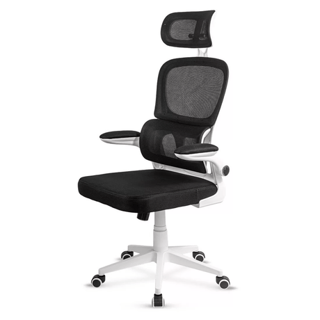 Scaun negru stofa cadru alb brate rabatabile OFF432 Artech