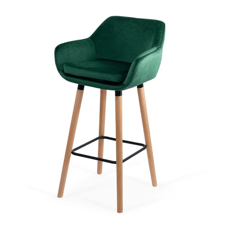 Scaun bar catifea picioare lemn sezut lavabil ABS1271 Studio