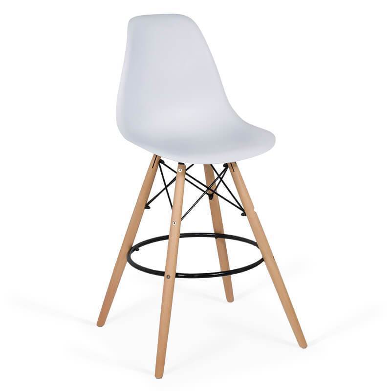 Scaun bar plastic picioare lemn ABS139 Scandinavian Leaf ALB