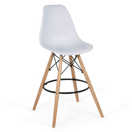 Scaun bar plastic picioare lemn ABS139 Scandinavian Leaf ALB