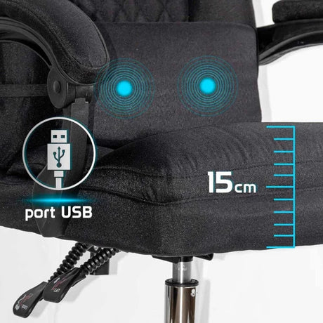 Scaun birou masaj stofa perne cadru rabatabil OFF936 Ellis NEGRU