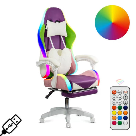 Scaun gaming multicolor piele rabatabil led RGB OFF298 Anime MOV