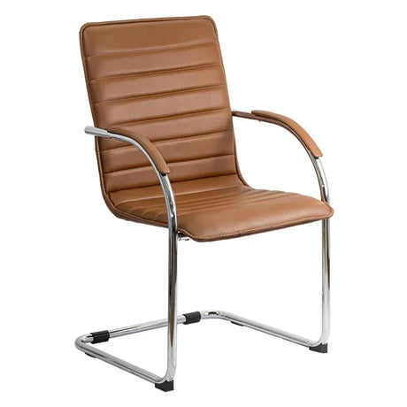 Scaun vizitatori piele cadru cromat fix OFF835 Bruxelles MARO INCHIS