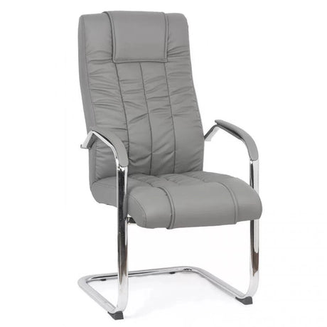 Scaun vizitatori piele cadru otel cromat fix OFF8115 Finese GRI INCHIS