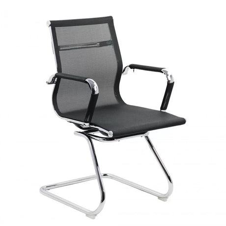 Scaun vizitatori plasa cadru cromat fix OFF804 Aero Guest NEGRU