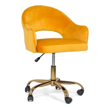 Scaun birou catifea buretat cadru auriu reglabil OFF640 Praetorium Gold GALBEN