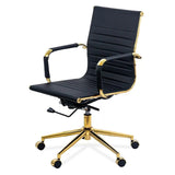 Scaun birou compact piele cadru auriu ajustabil OFF802A Essex NEGRU