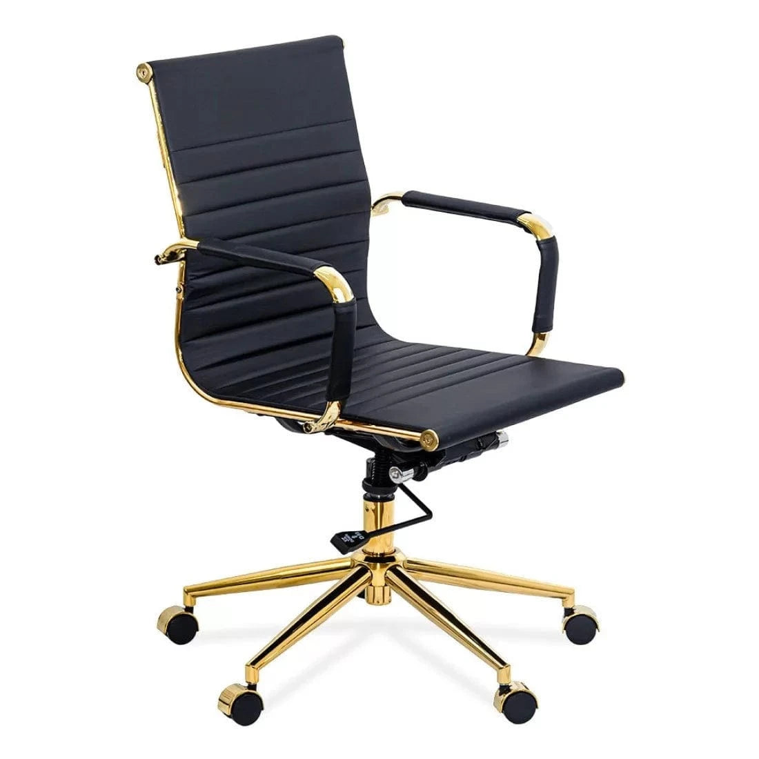 Scaun birou compact piele cadru auriu ajustabil OFF802A Essex NEGRU