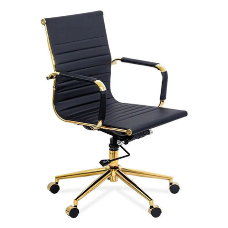 Scaun birou compact piele cadru auriu ajustabil OFF802A Essex NEGRU