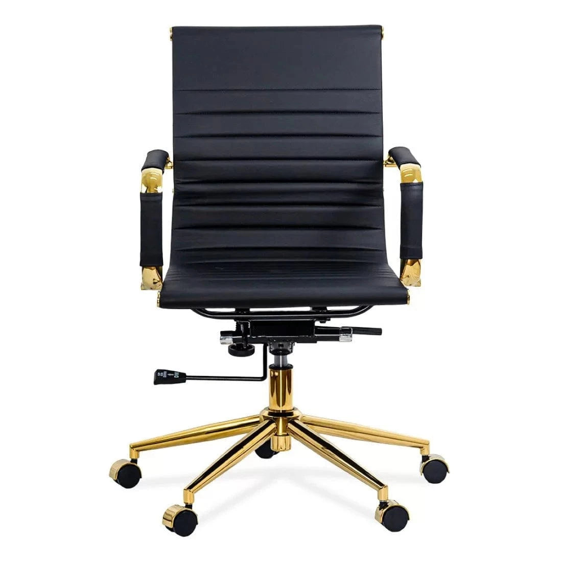 Scaun birou compact piele cadru auriu ajustabil OFF802A Essex NEGRU