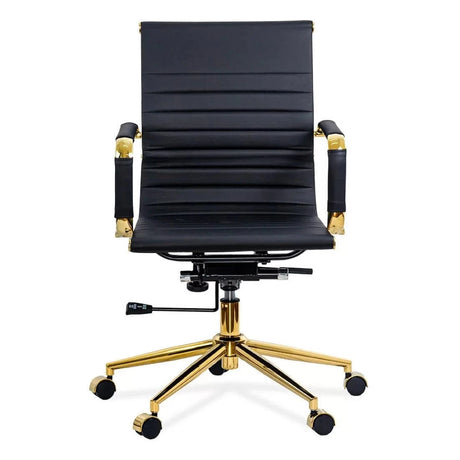 Scaun birou compact piele cadru auriu ajustabil OFF802A Essex NEGRU