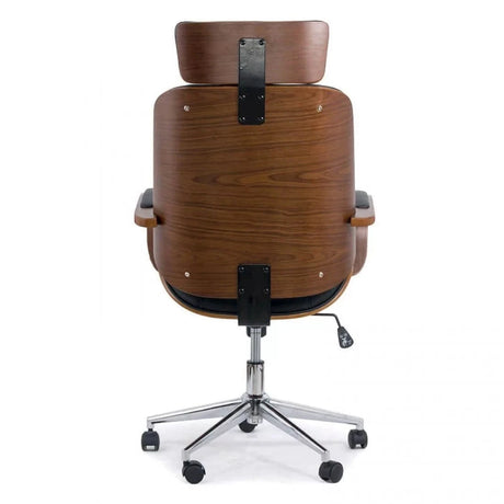 Scaun birou executiv piele insertii lemn cadru cromat OFF1607 High Street NEGRU