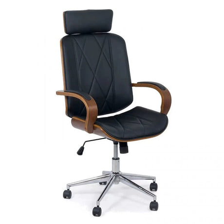 Scaun birou executiv piele insertii lemn cadru cromat OFF1607 High Street NEGRU