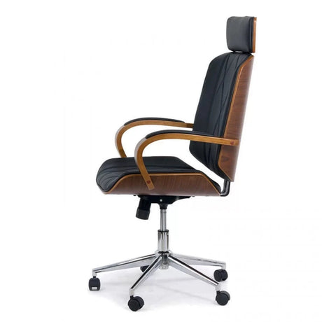 Scaun birou executiv piele insertii lemn cadru cromat OFF1607 High Street NEGRU