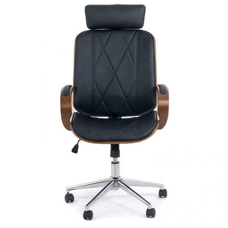 Scaun birou executiv piele insertii lemn cadru cromat OFF1607 High Street NEGRU