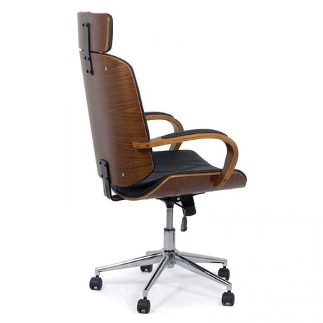 Scaun birou executiv piele insertii lemn cadru cromat OFF1607 High Street NEGRU