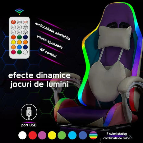 Scaun gaming multicolor piele rabatabil led RGB OFF298 Anime