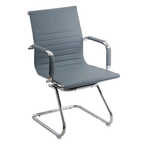 Scaun vizitatori piele cadru cromat fix OFF806 Genoa GRI INCHIS