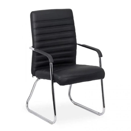 Scaun vizitatori piele cadru cromat fix OFF833 City Conference NEGRU